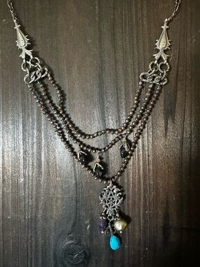 Love Heals Onyx, Amethyst & Turquoise necklace EUC